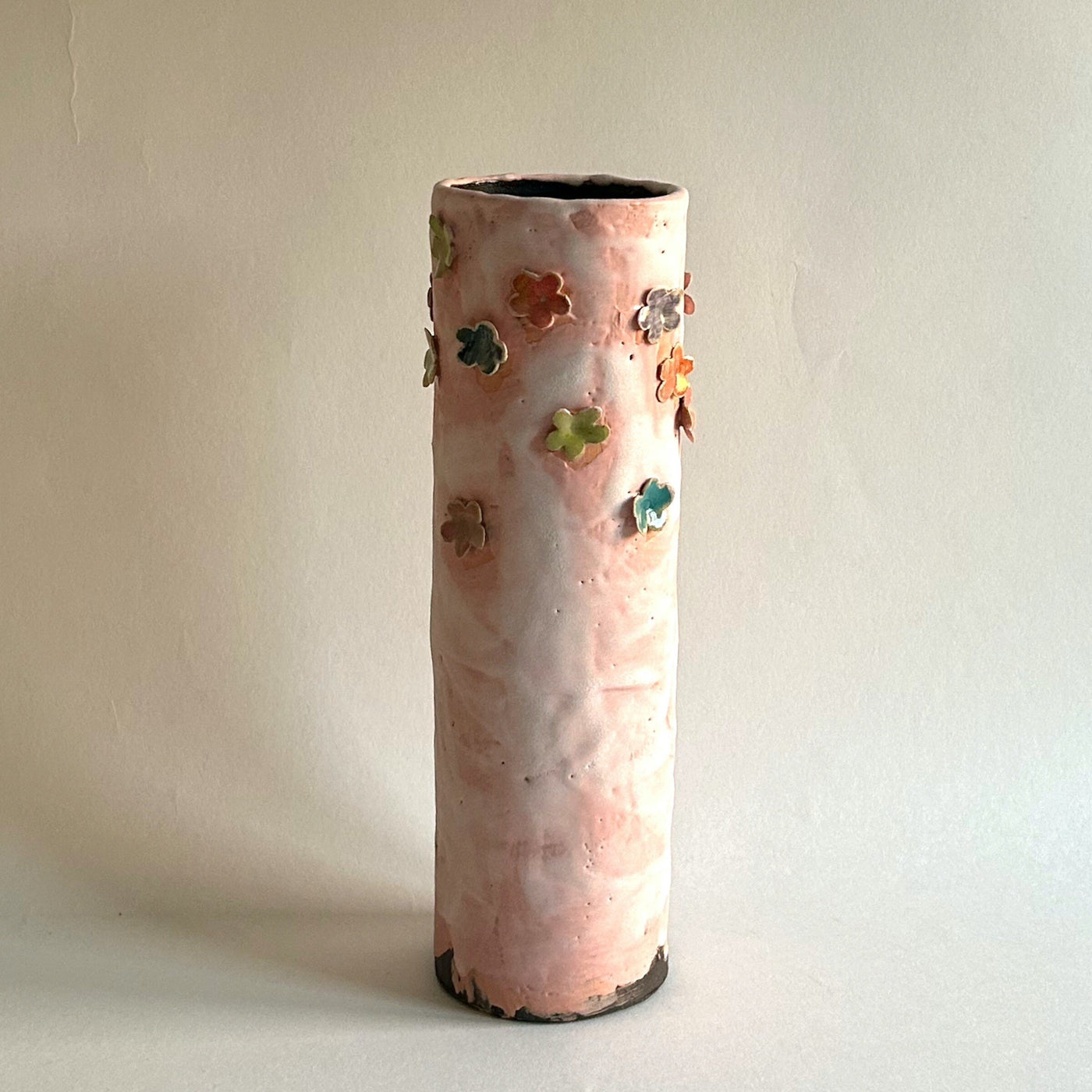 Tall Pink Vase with Flowers