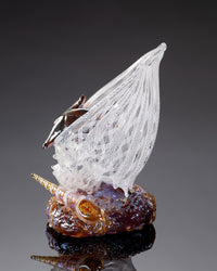 White Latticino Shell Sculpture with Auger Shell and Sea Star