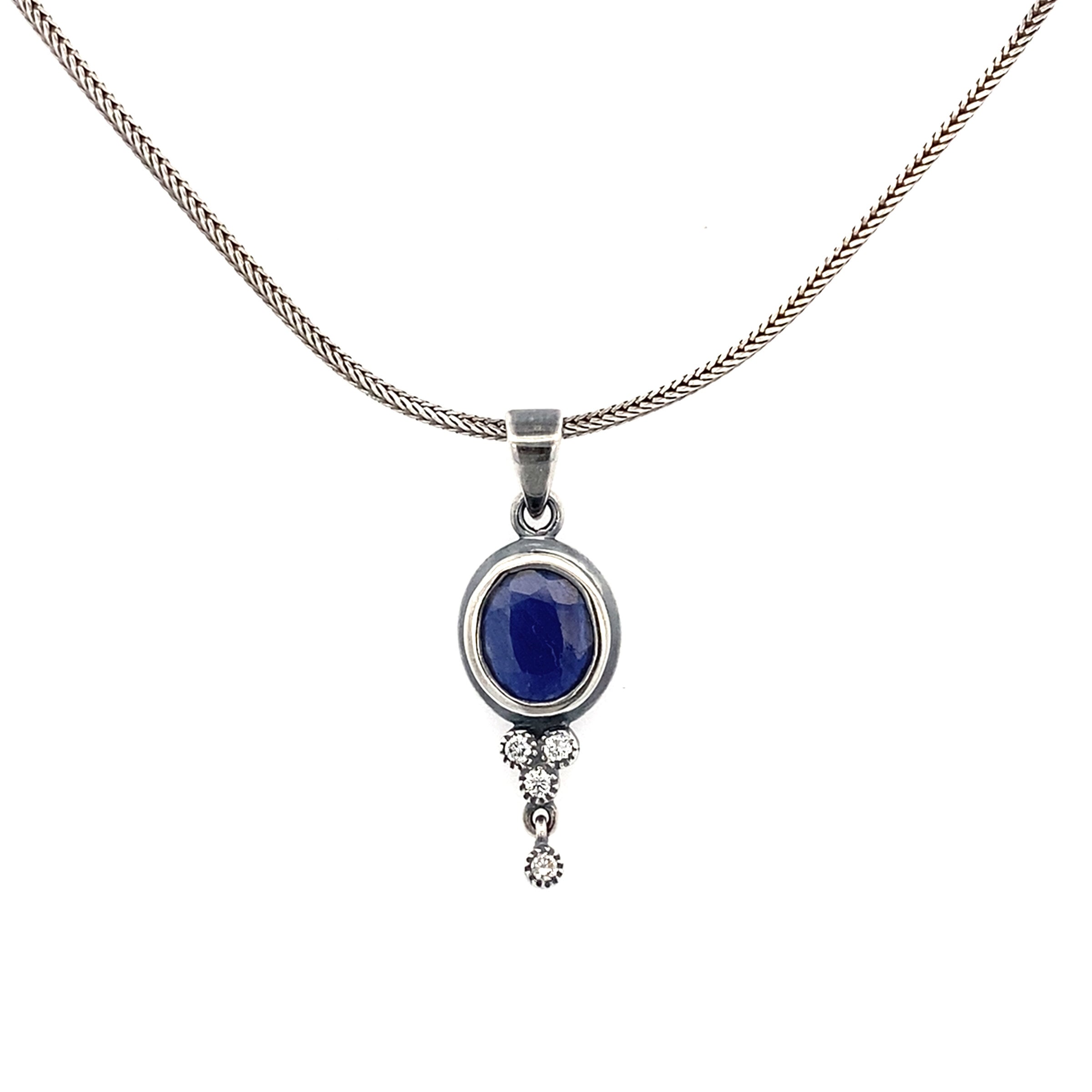 Silver Sapphire & Diamond Pendant