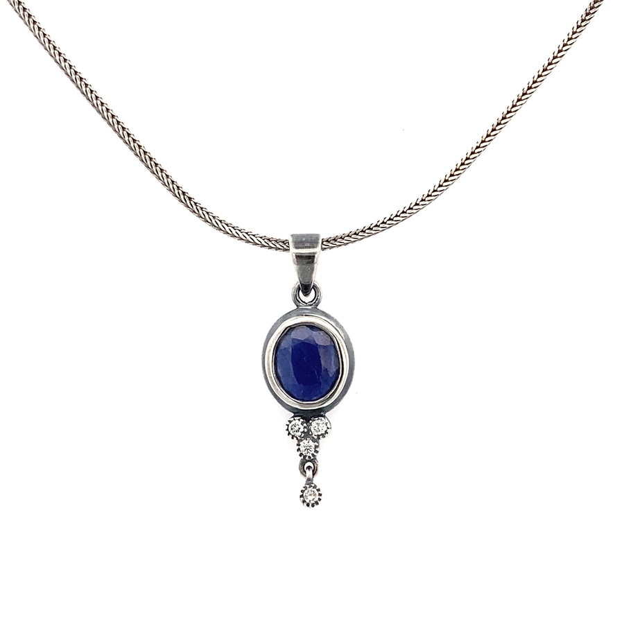 Silver Sapphire & Diamond Pendant