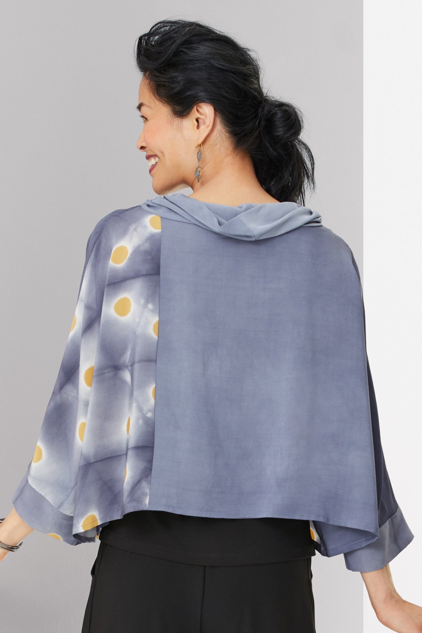 chambray/gold dot, back view