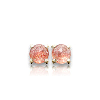 14k Yellow Gold and Strawberry Quartz Stud Earrings