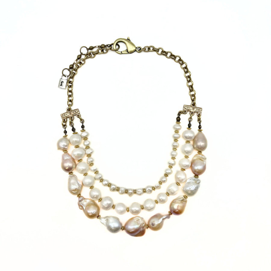 Triple Strand Baroque Pearl Statement Necklace