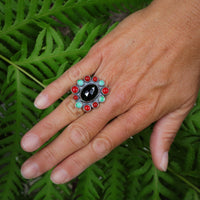 Black Spinel Flora Ring