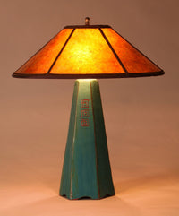 Hopewell Lamp in Viridian Glaze with Amber Mica Shade