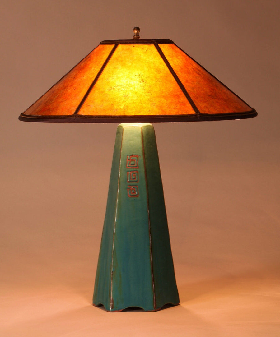Hopewell Lamp in Viridian Glaze with Amber Mica Shade