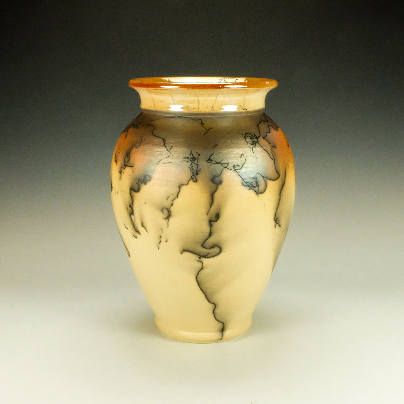 Medium Mustard Yellow and Orange Horsehair Raku Jar