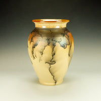 Medium Mustard Yellow and Orange Horsehair Raku Jar