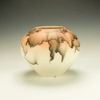 Orange and White Horsehair Raku Pottery