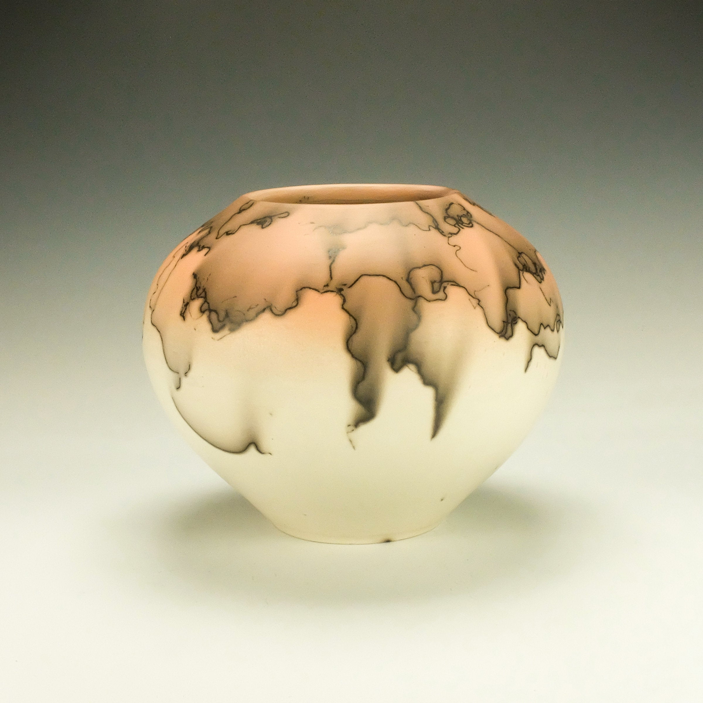 Orange and White Horsehair Raku Pottery