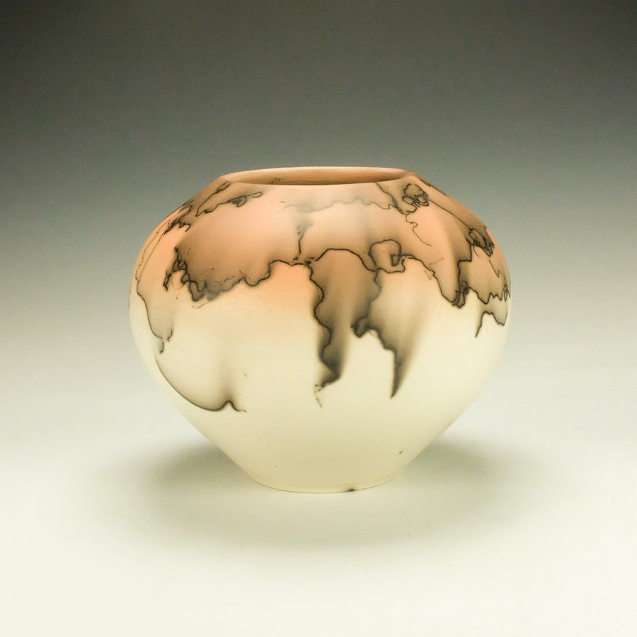 Orange and White Horsehair Raku Pottery