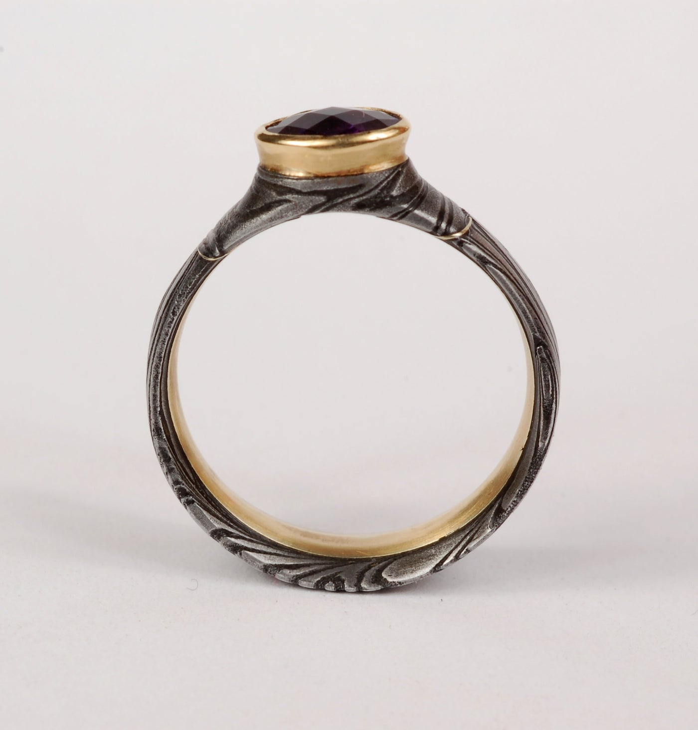 Damascus Steel & Amethyst Ring