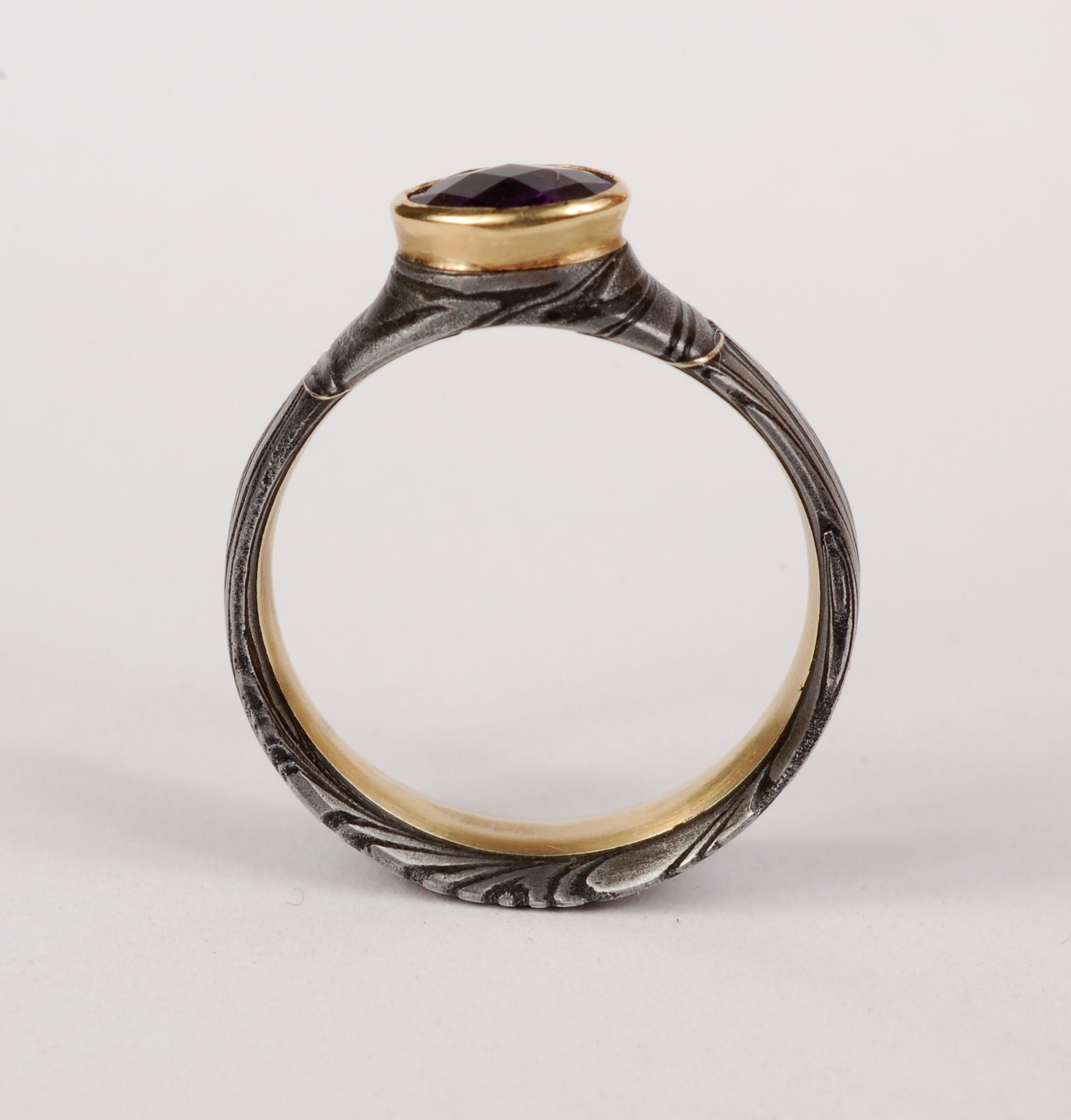 Damascus Steel & Amethyst Ring