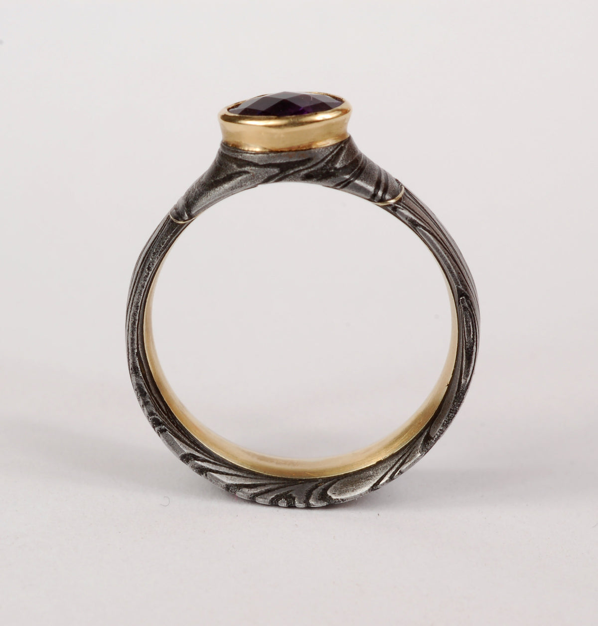 Damascus Steel & Amethyst Ring