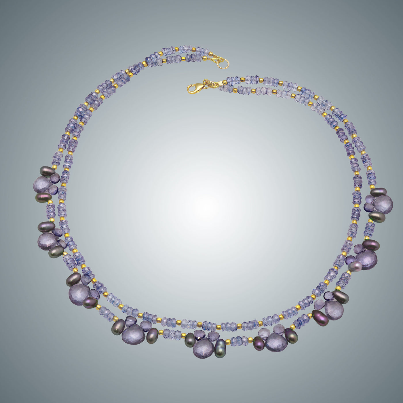 Iolite, Blue Pearl, and Vermeil Necklace