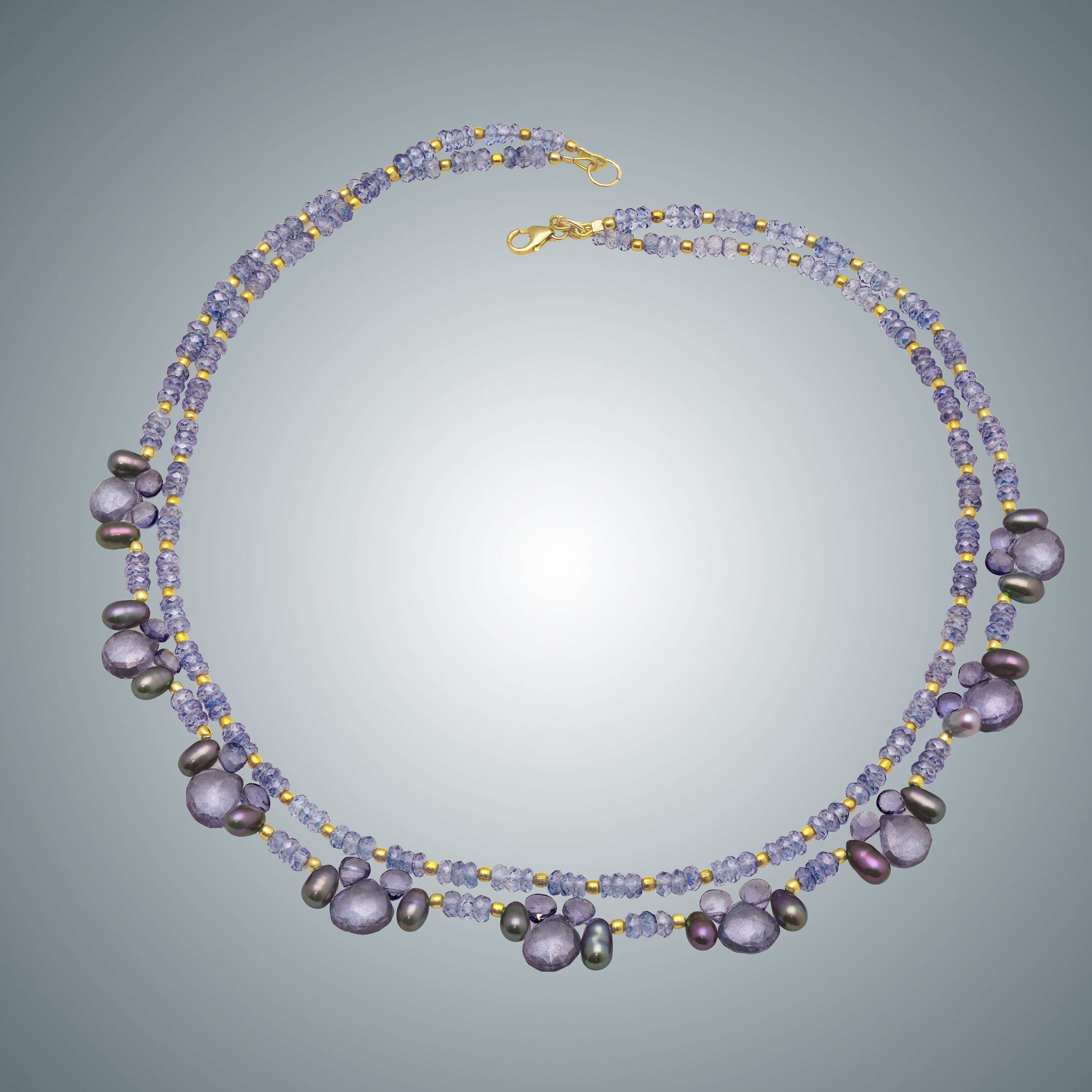 Iolite, Blue Pearl, and Vermeil Necklace