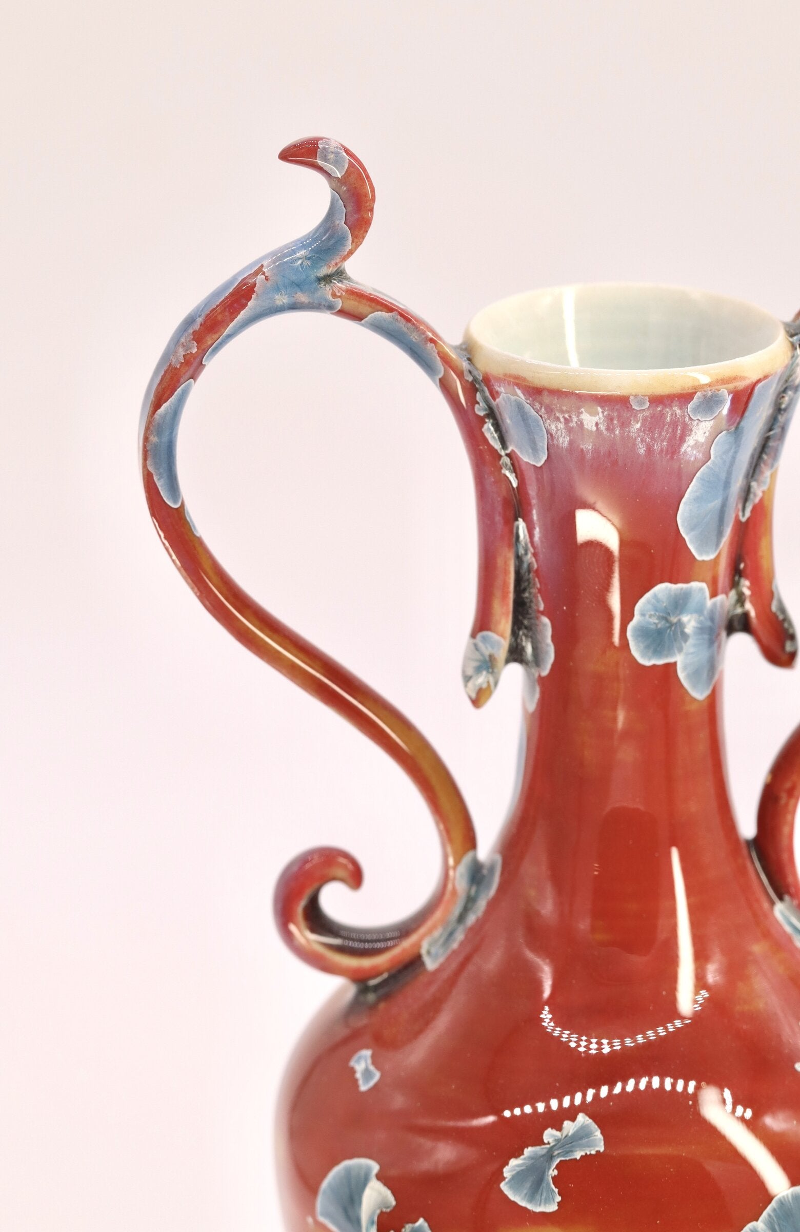 Miniature Crystalline Red & Blue Amphora Vase