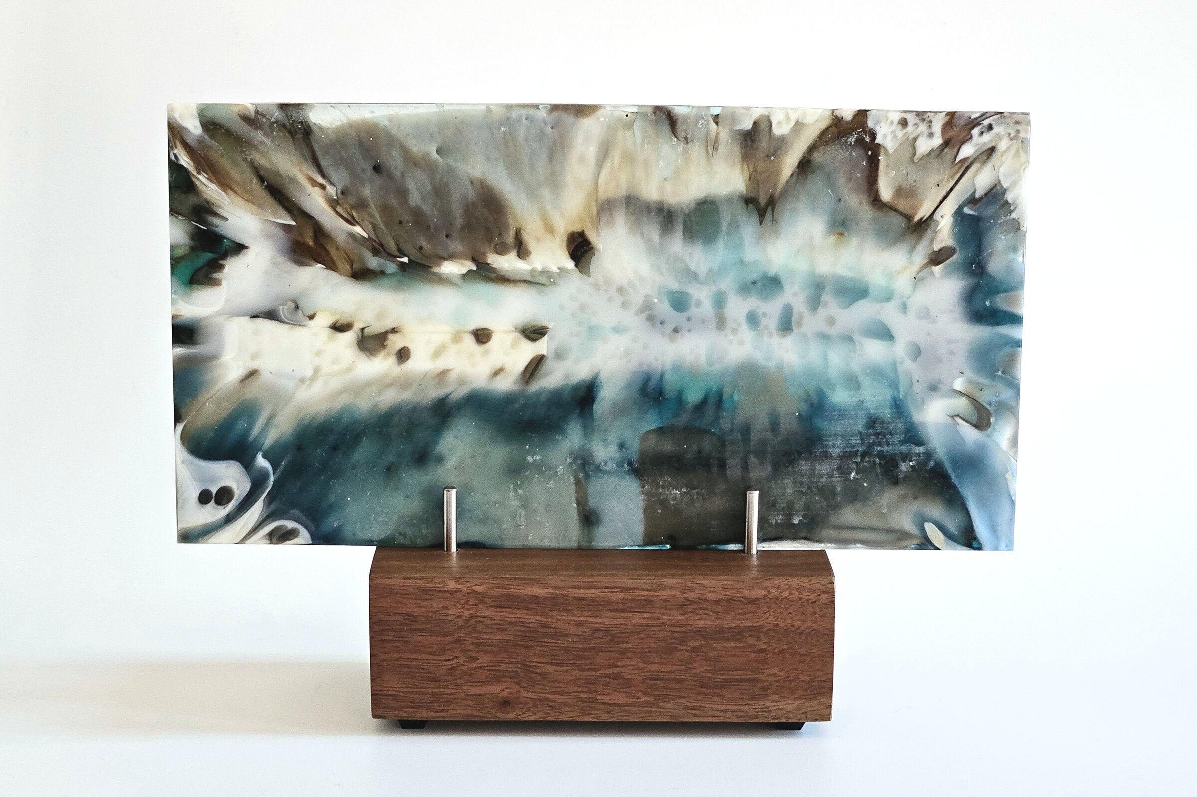 Cream, Blue and Black Glass Table Sculpture - Onward Series