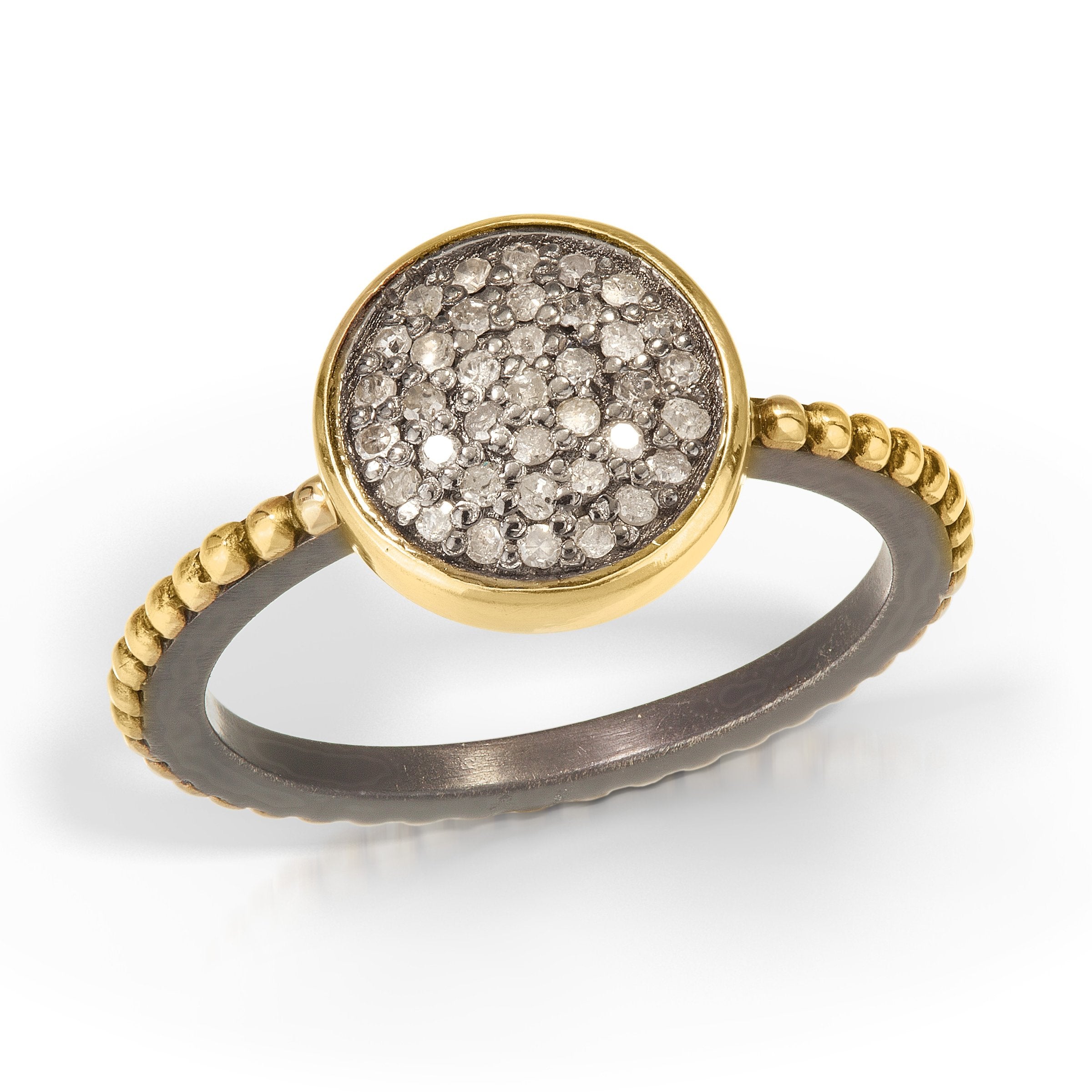 Pave Diamond Ring with Gold Dotted Band