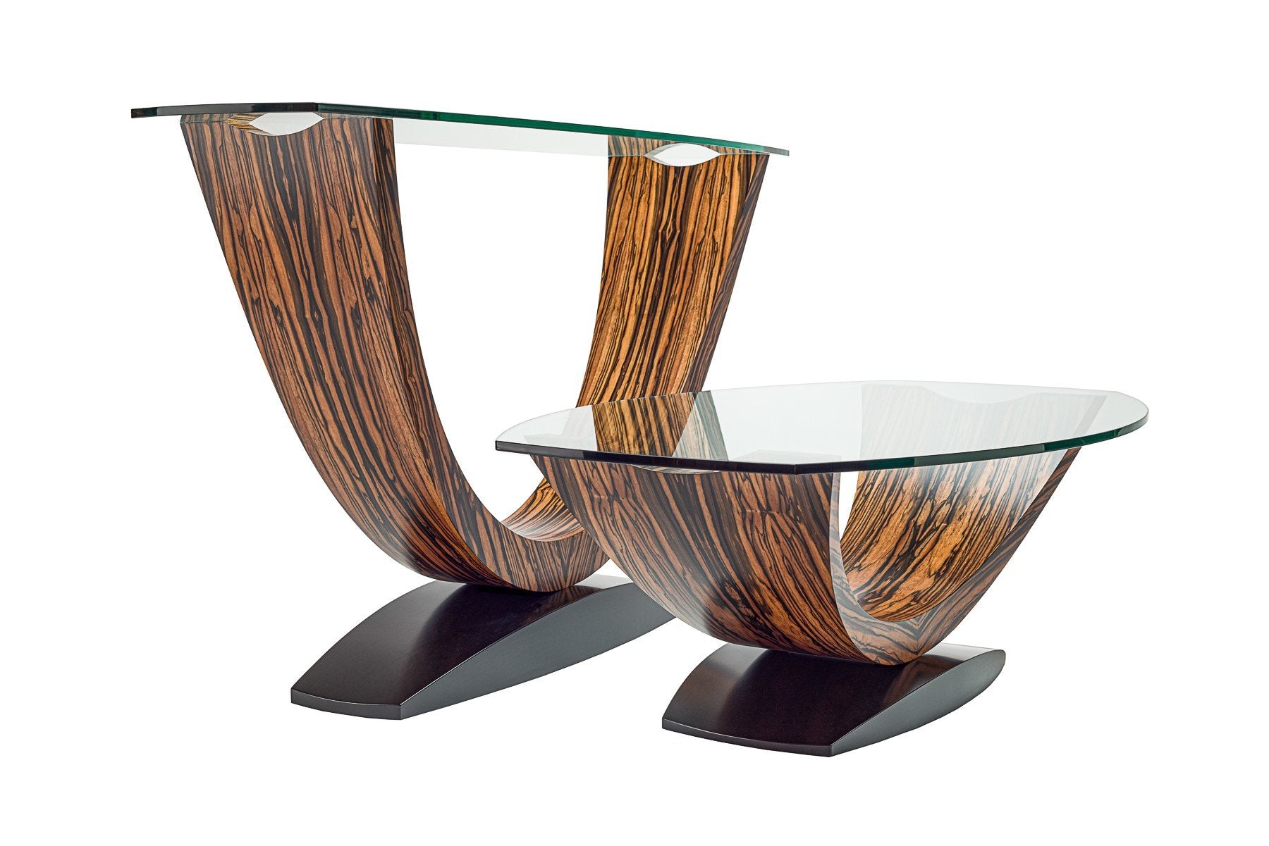 shown with macassar ebony crescent console table