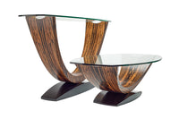 shown with macassar ebony crescent console table