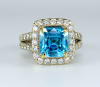 Glamorous Blue Zircon and Diamond Ring
