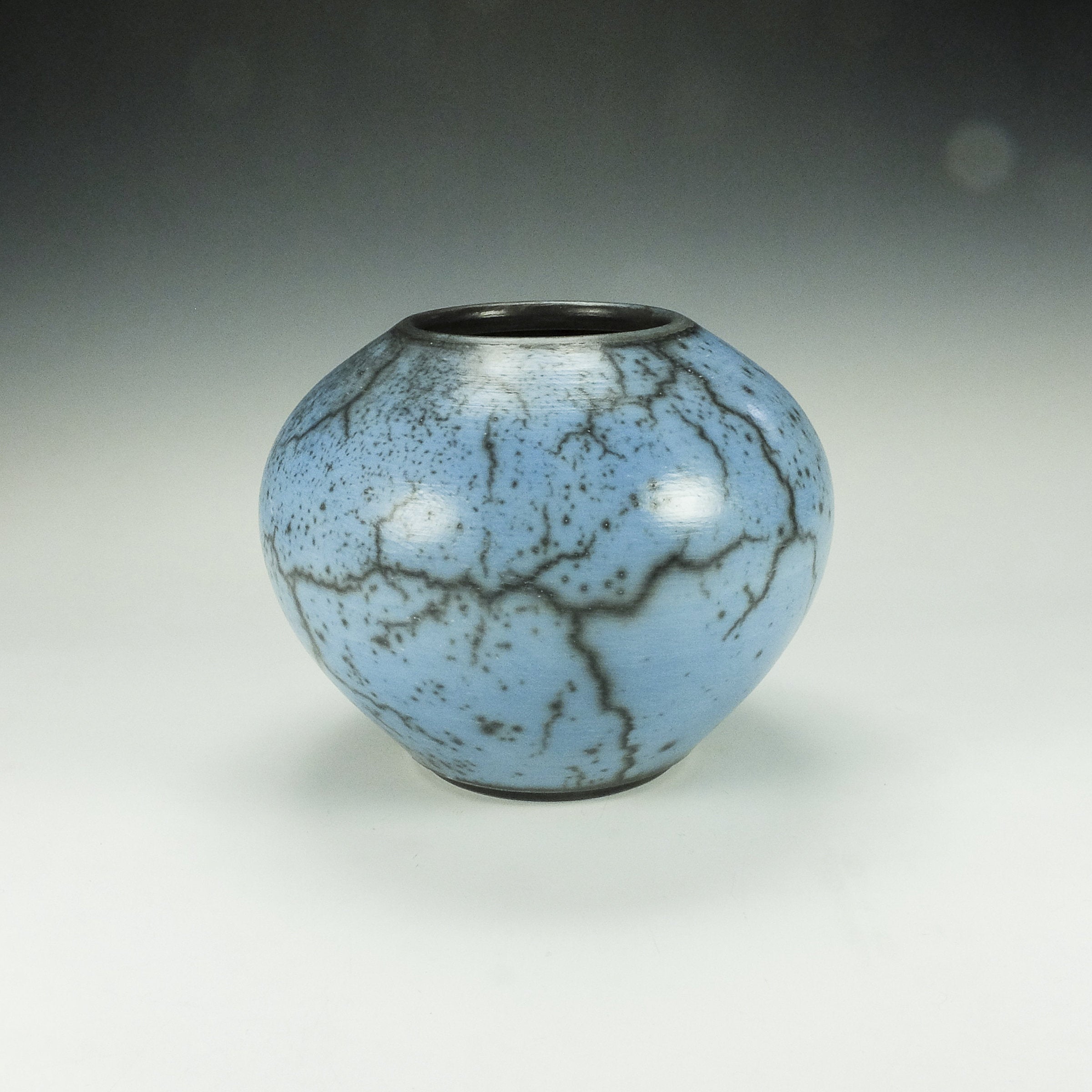 Round Blue Naked Raku Pottery