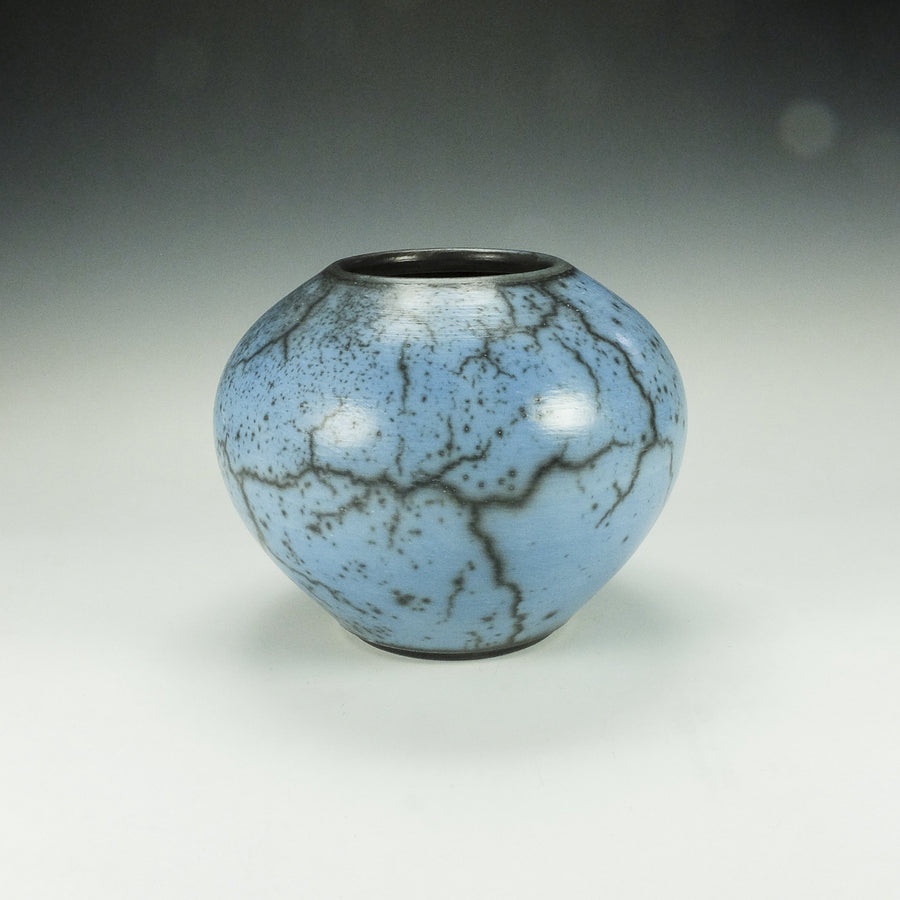 Round Blue Naked Raku Pottery