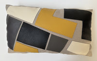 Leather Mosaic Applique Long Lumbar Pillow