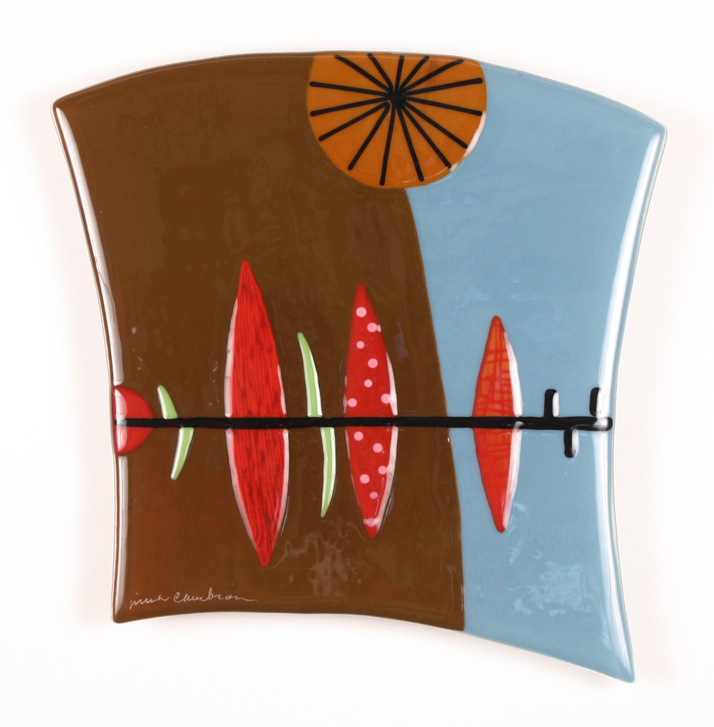 Hot Peppers and Umbrella Art Glass Sculpture