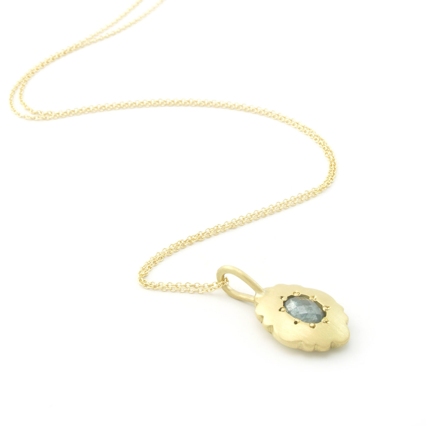 Scallop Oval Necklace in 18k with Rose-Cut Sapphire