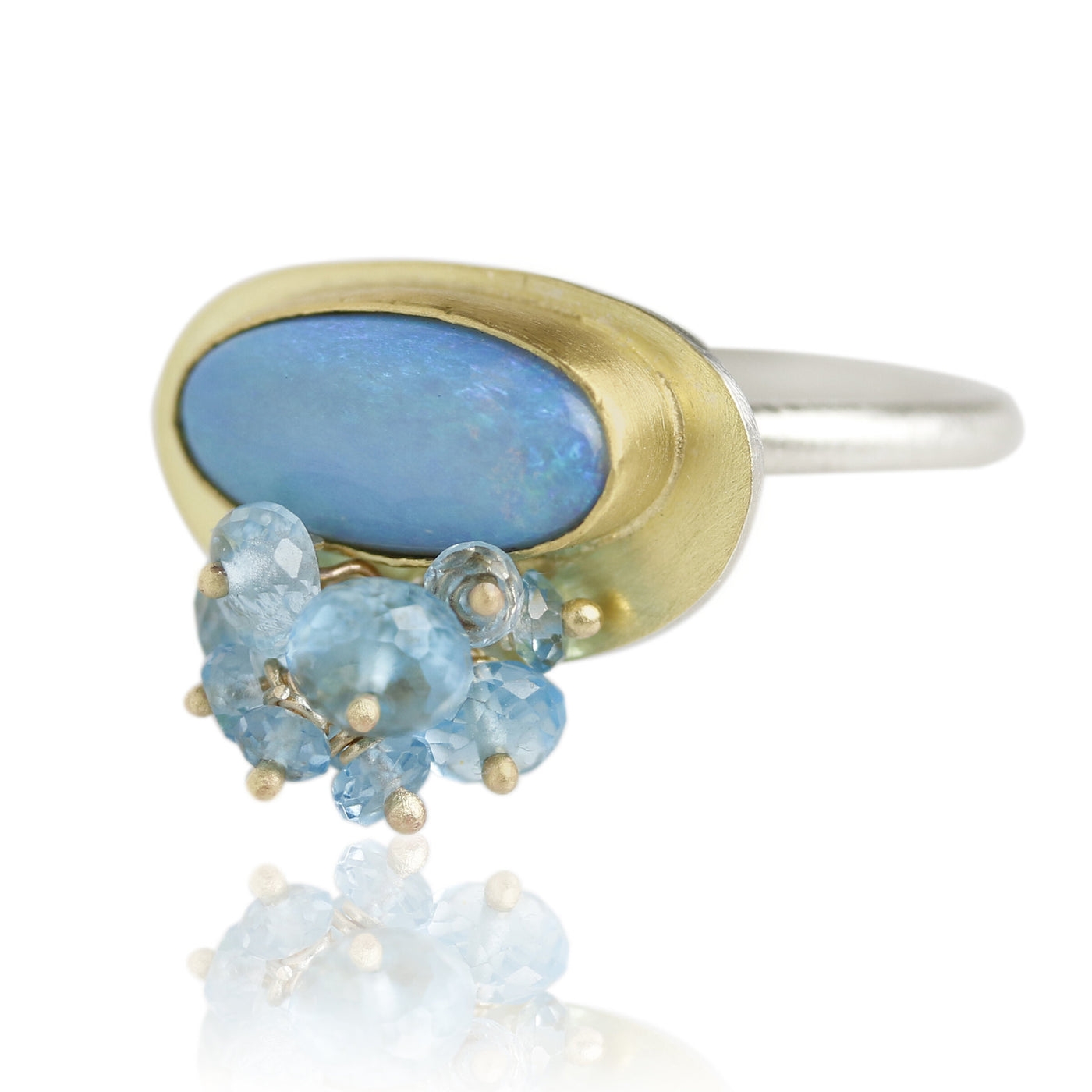 Azure Blue and Green Opal Ring with Fringe