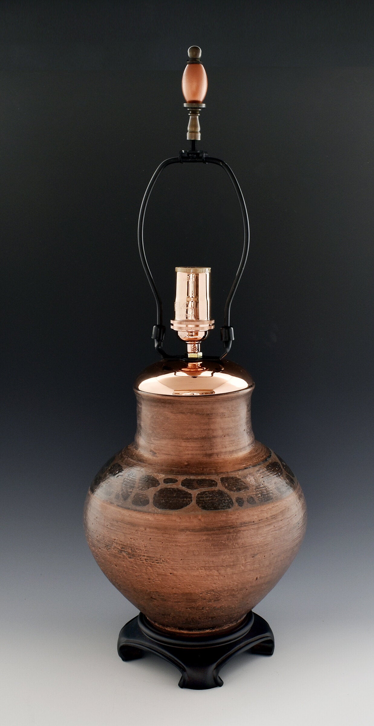 Raku-Fired Stoneware Lamp with Mica Shade