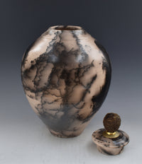 Horsehair Raku Stoneware Vessel with Oak Finial