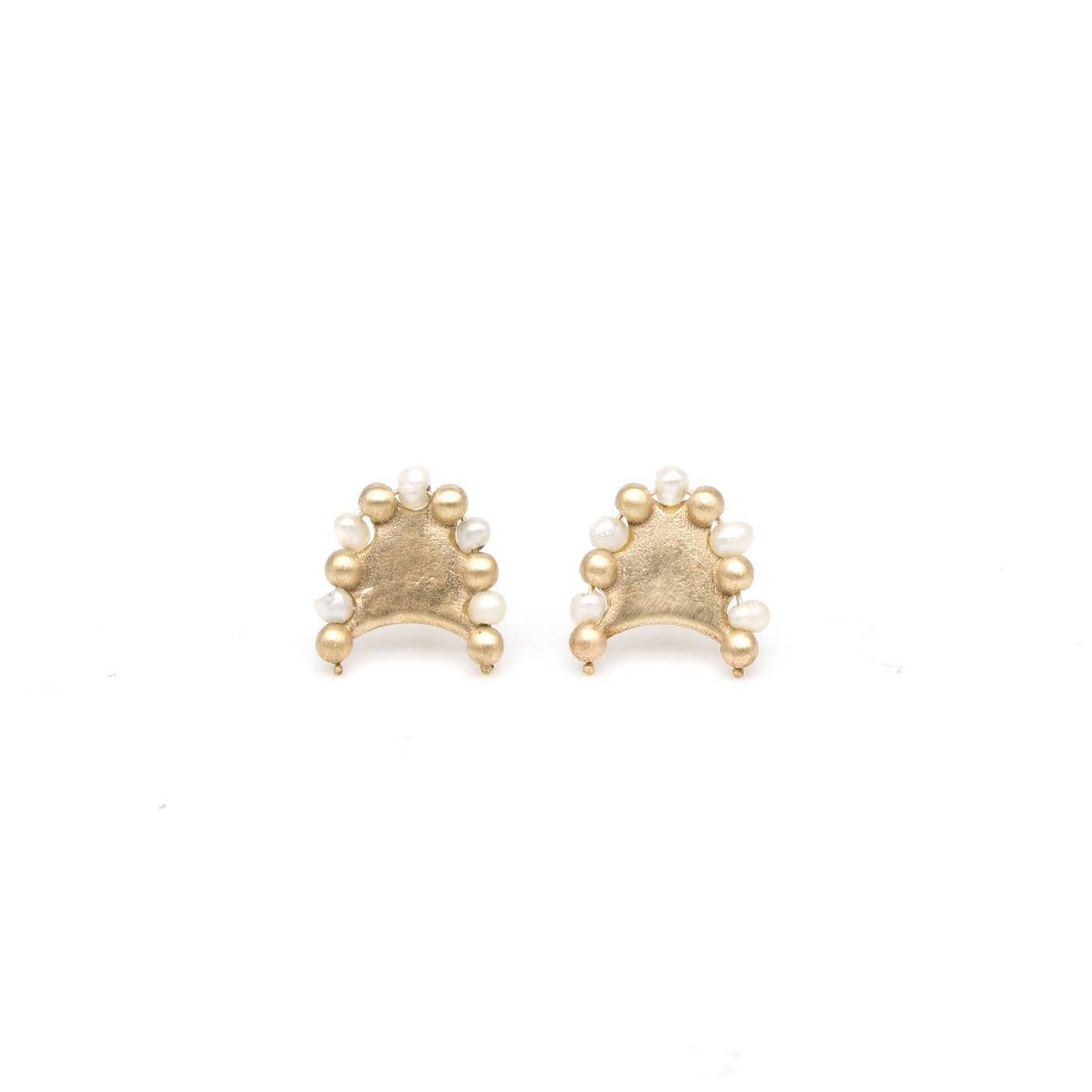 Gold Pearl Crescent Earrings