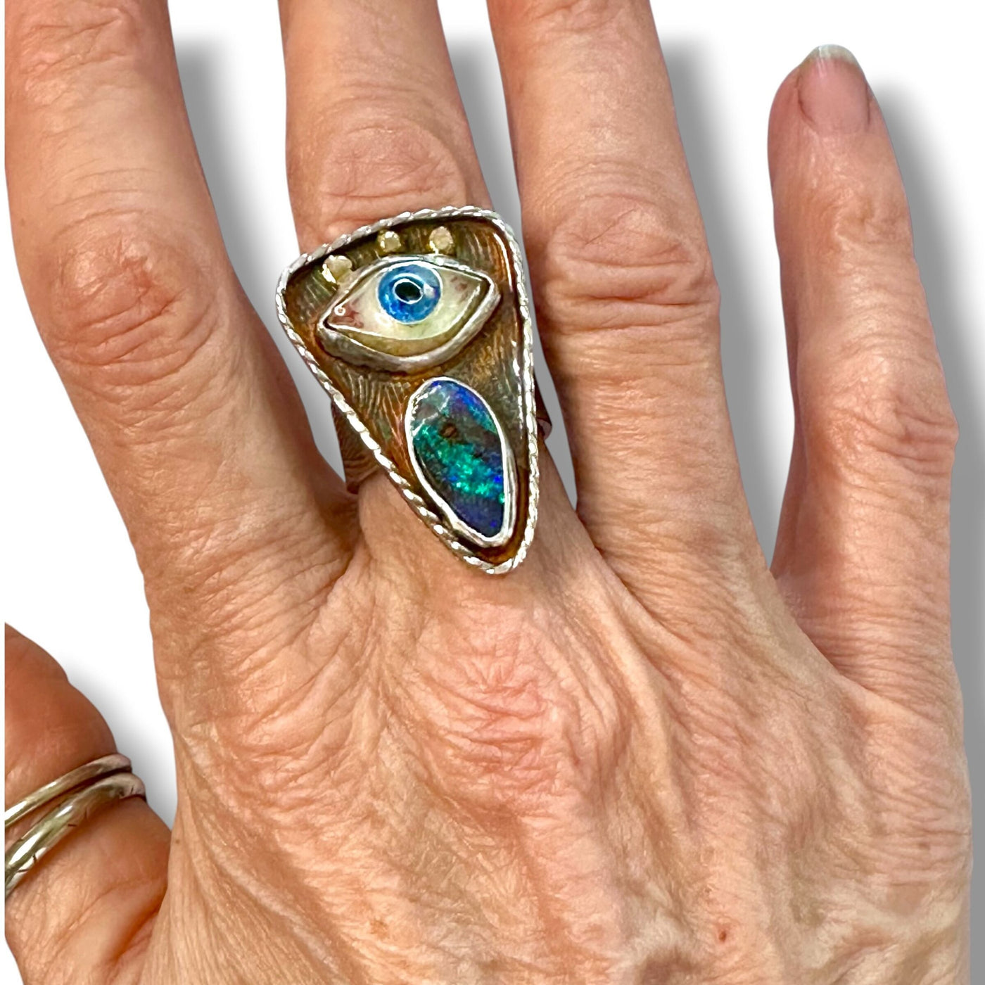 Evil Eye Talisman Ring with Boulder Opal
