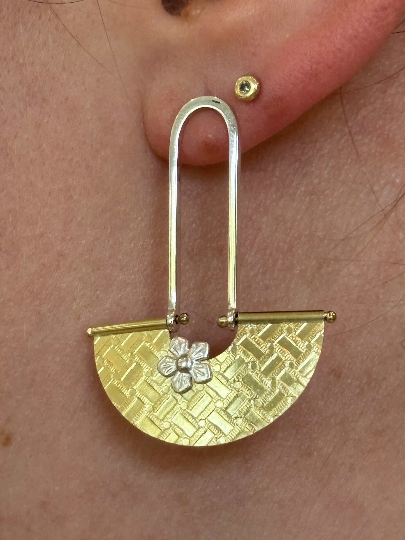 Half-Moon Basketweave Dangle Earrings