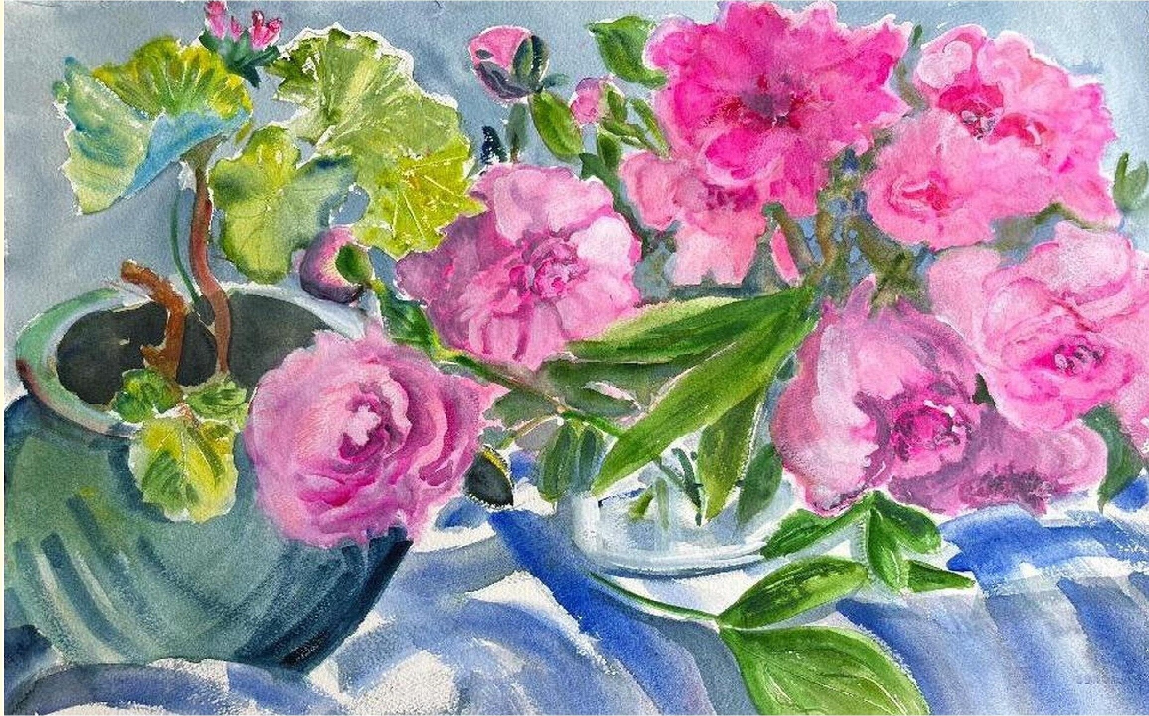 Peonies with Geranium
