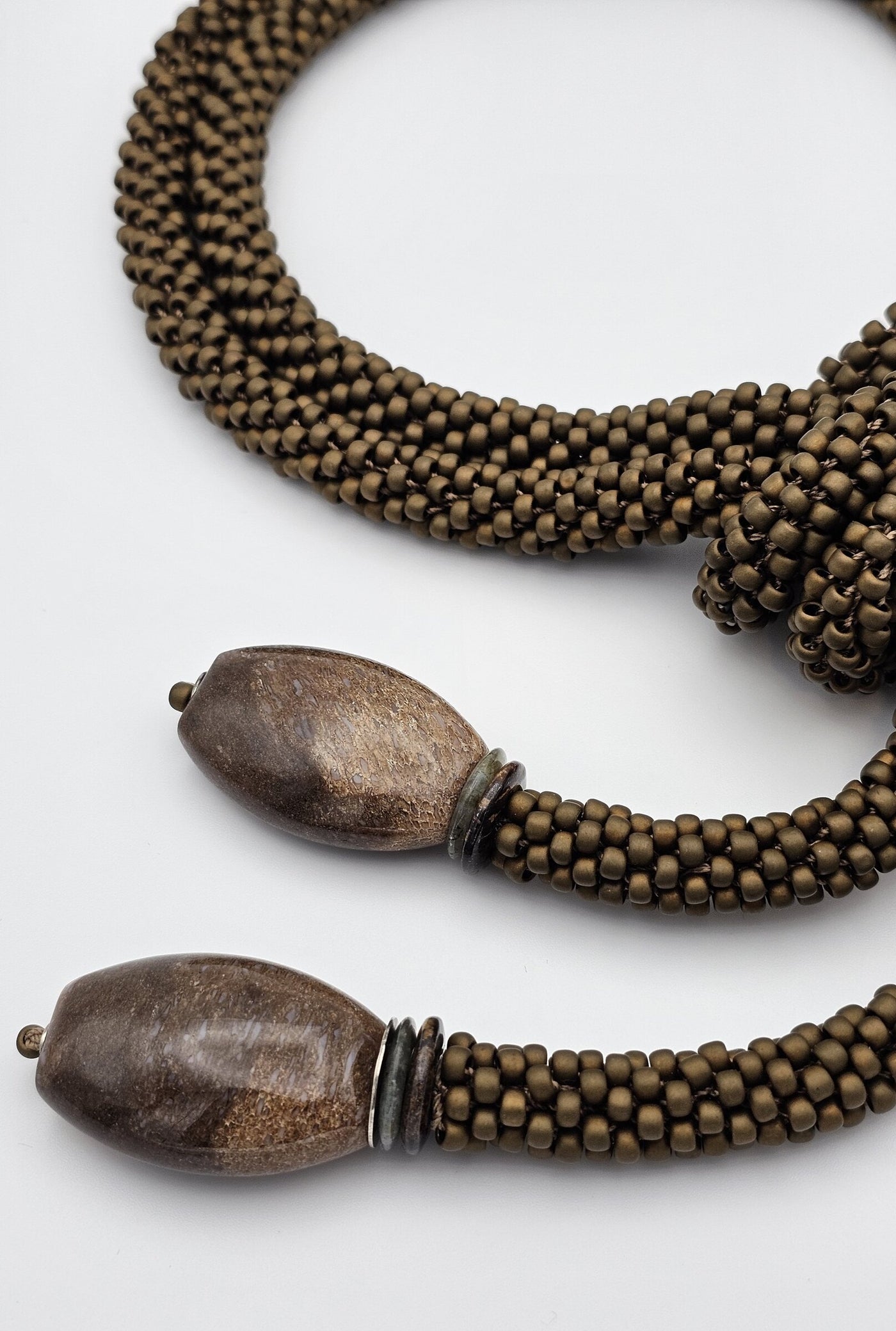 Petrified Whale Bone & Matte Brown Bead Rope