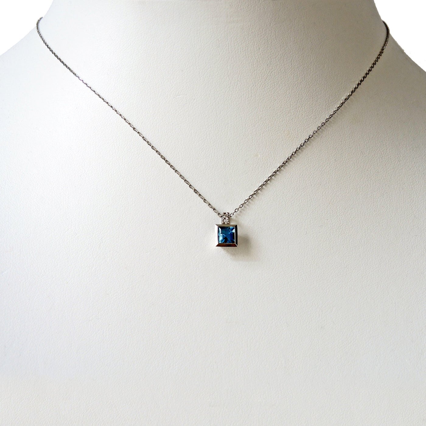 Aquamarine, Diamonds & Platinum Squared Pendant