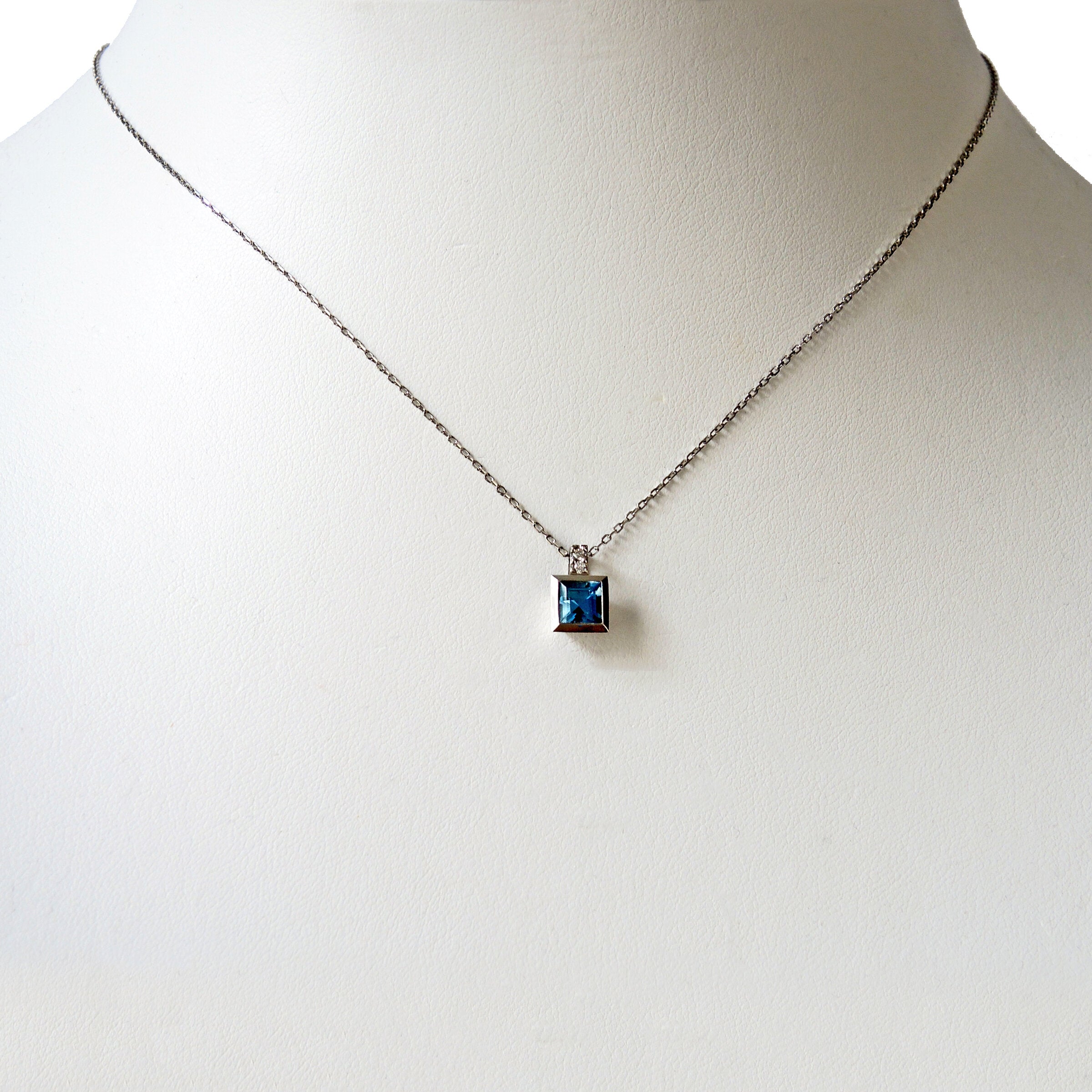 Aquamarine, Diamonds & Platinum Squared Pendant