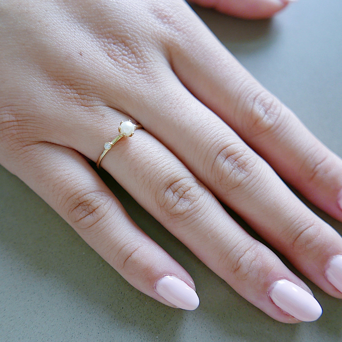 Duet Pearl & Diamond Ring