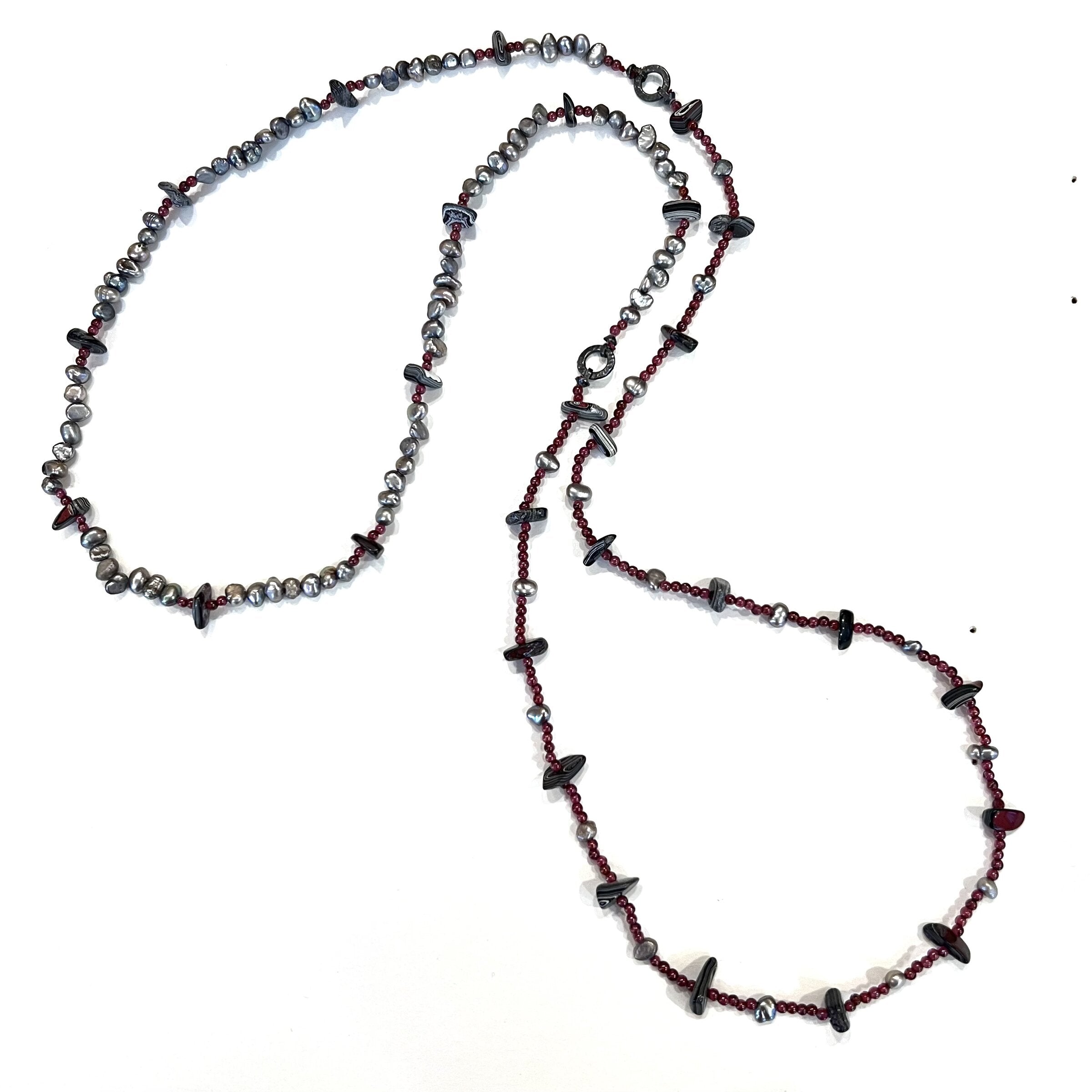 Garnet, Pearl & Fordite Necklace