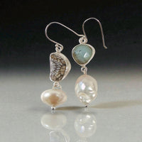 Asymmetrical Fossil and Pearl Earrings