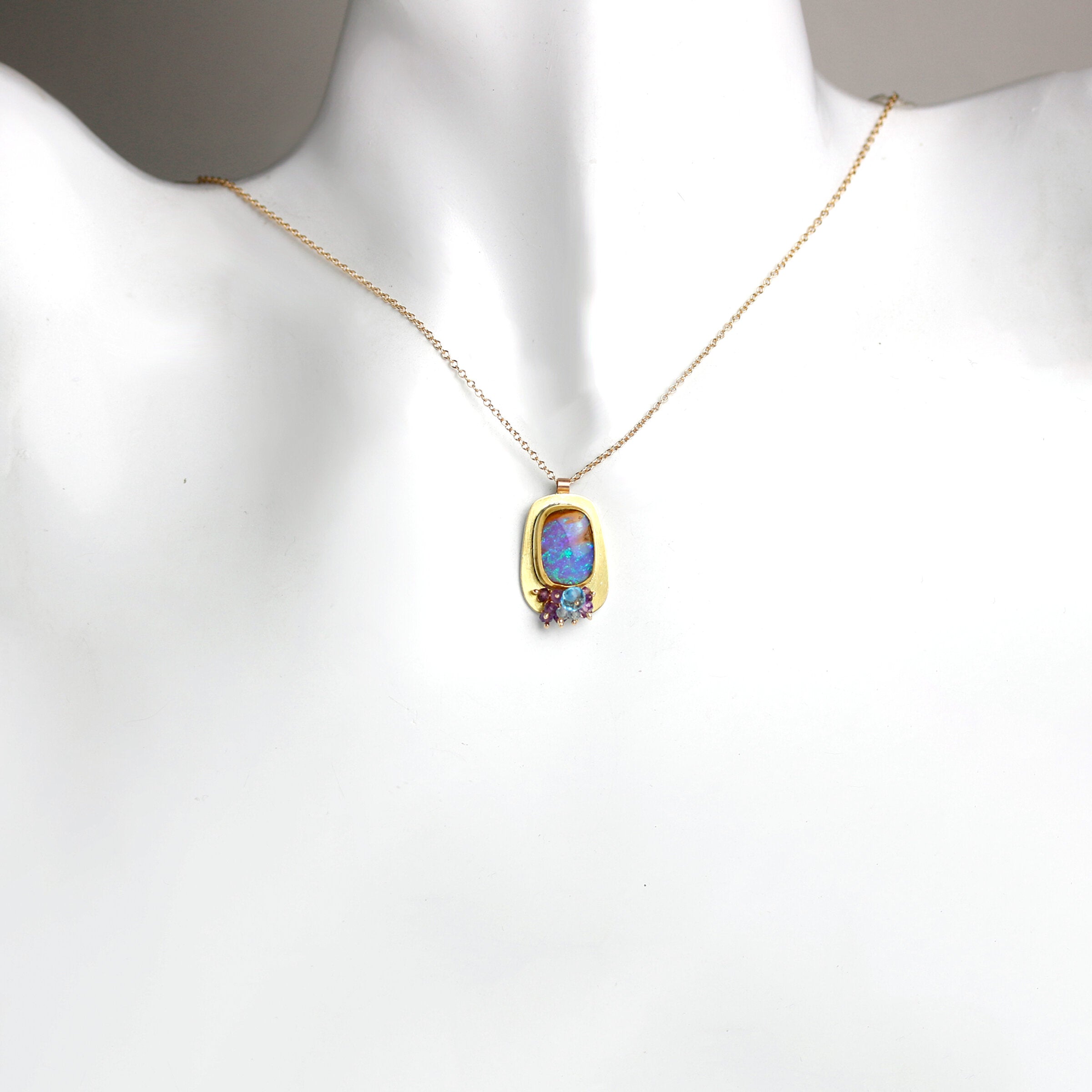 Lavender Boulder Opal & Sapphire Cluster Pendant