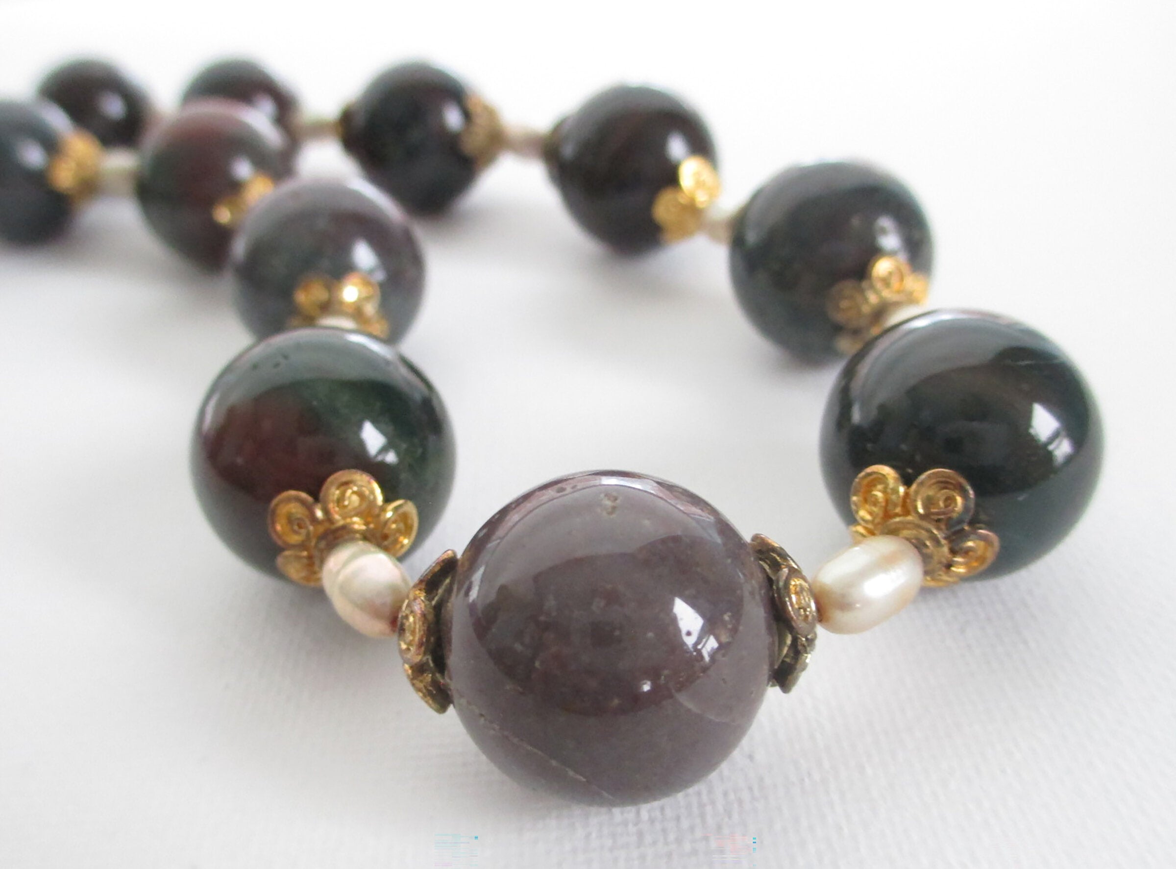 Fancy Jasper, Pearl and Vermeil necklace