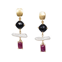 Spinel, Ruby, and Stick Pearl Earrings