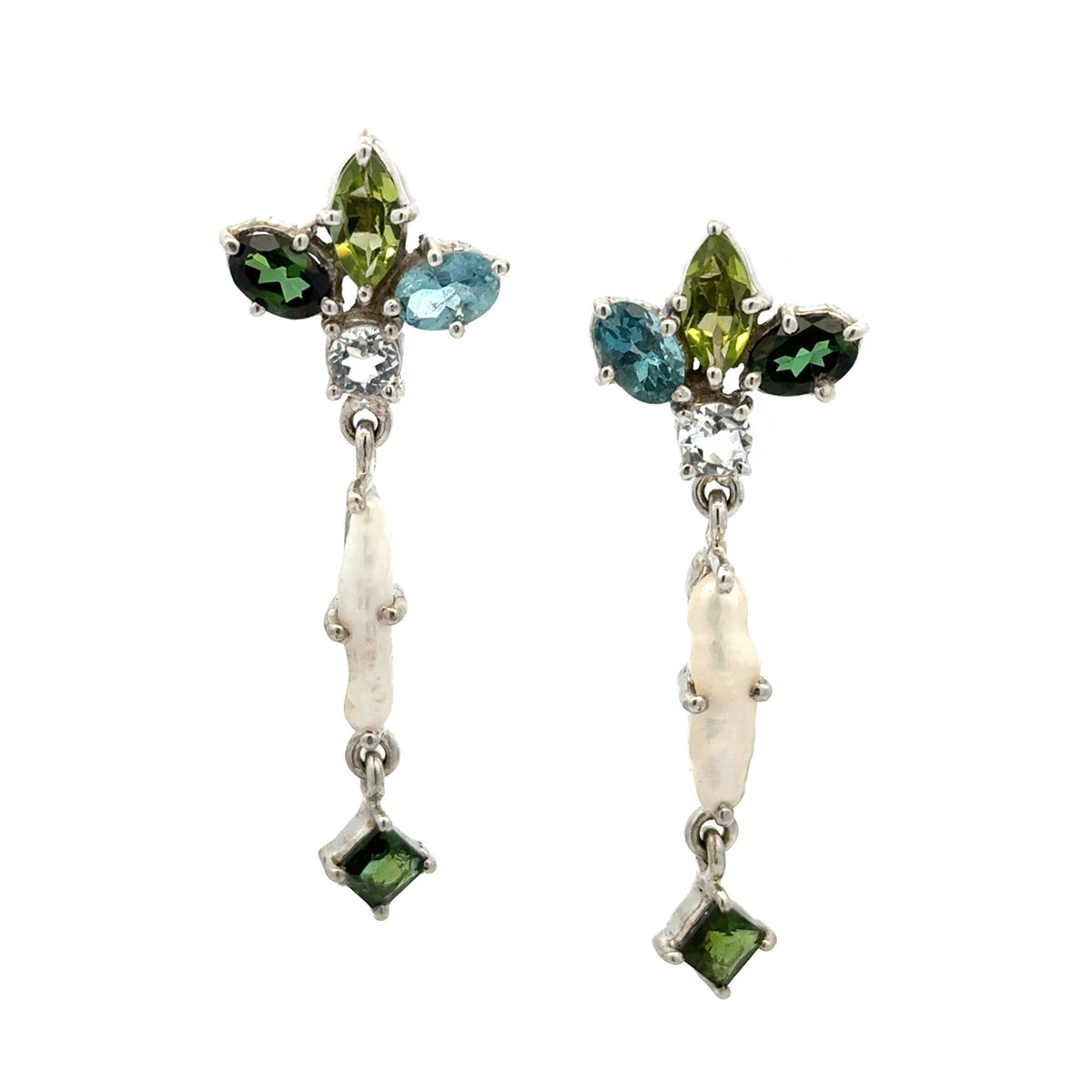 Green Gemstone Bouquet Earrings