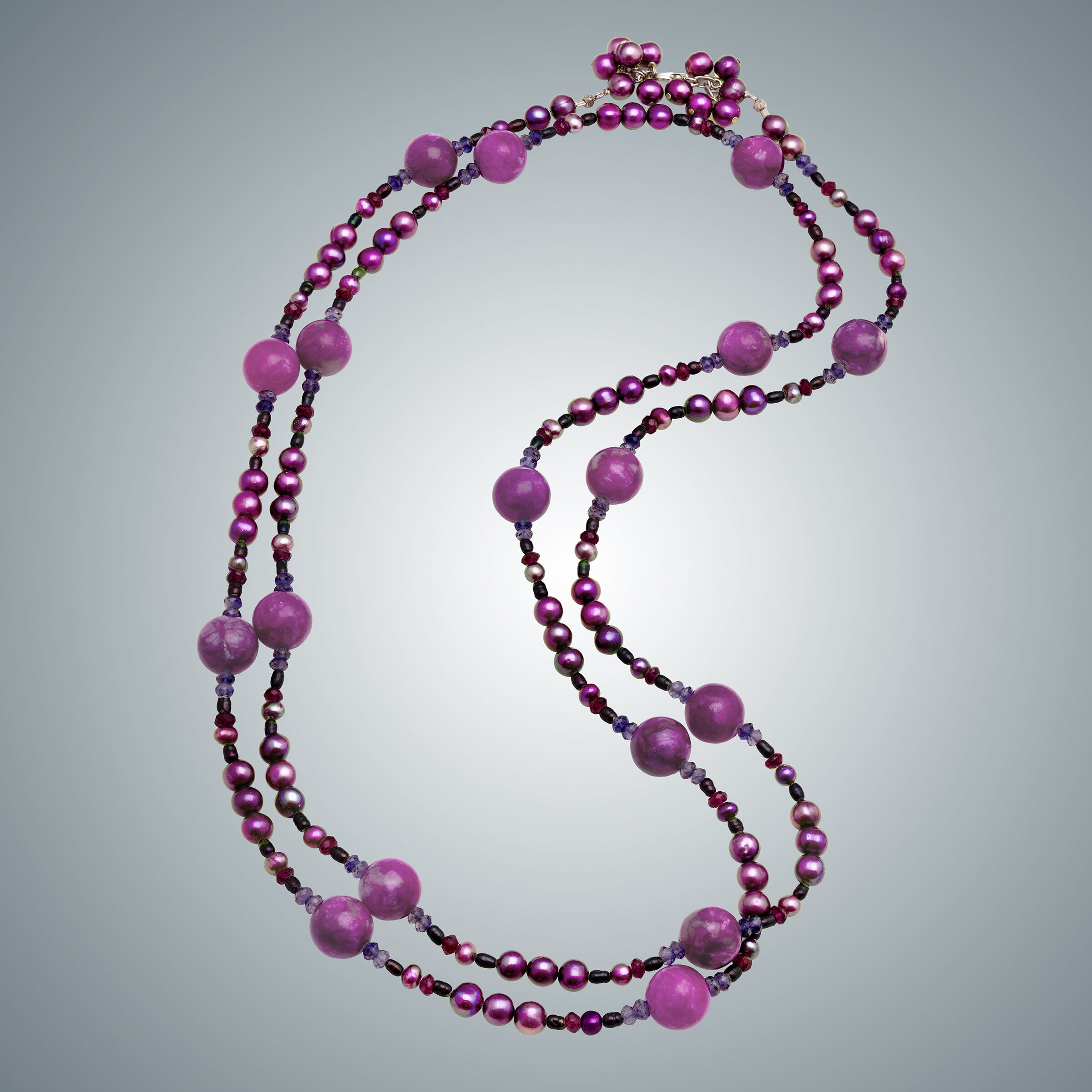 Fuchsia Agate, Iolite & Freshwater Pearl Necklace