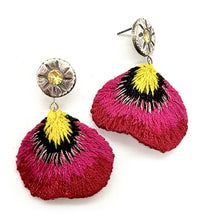 Pink Pansy Embroidered Earrings